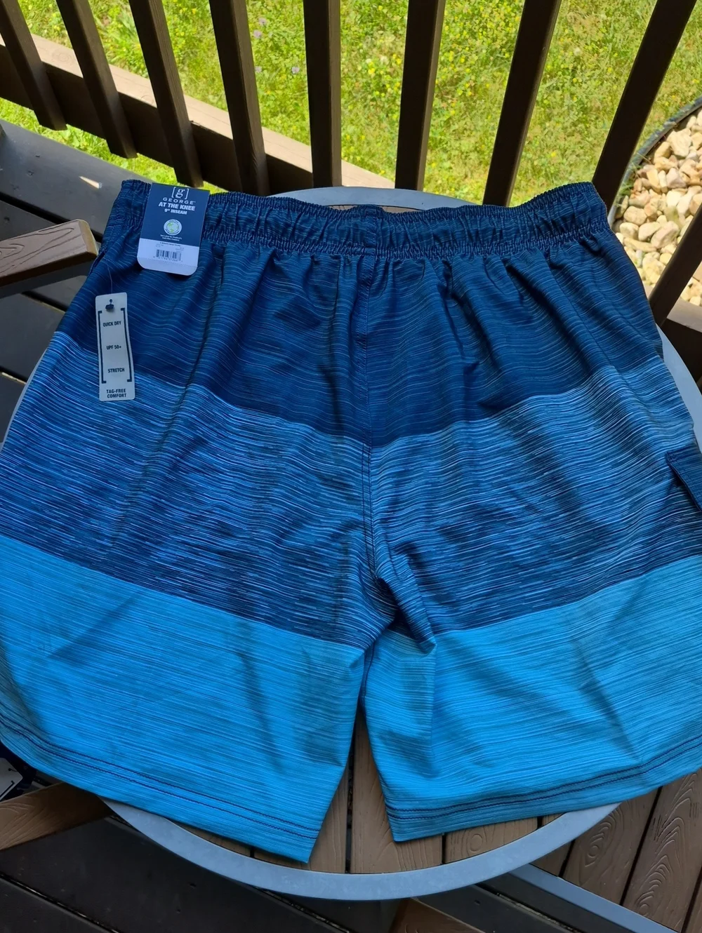 George Men's Large Blue Striped Swim Trunks with Drawstring - New